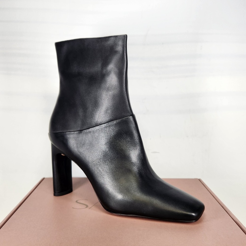 Sarto Franco Sarto Booties Women Size 10 Black Leather Square Toe Block Heel